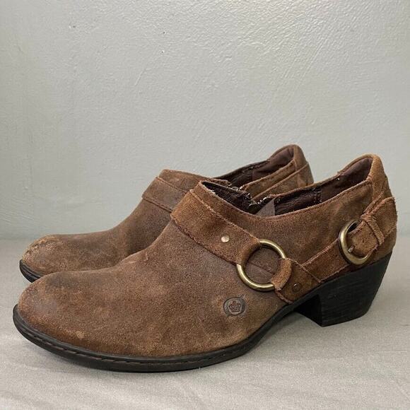 Born Size 9.5 Distressed Brown Harness Low Top Boots Western Cowgirl Boho Grunge - Picture 1 of 12